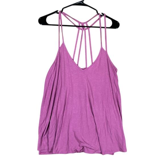 Express One Eleven Womens Blouse Purple V Neck Strappy Tank Top Stretch Medium - Picture 1 of 10